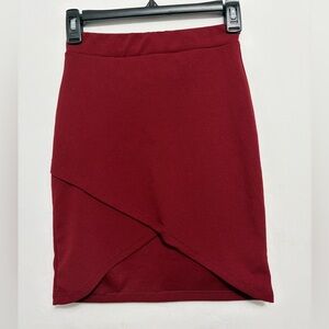 B Collection Burgundy Wrap Mini Skirt V Front | Size S (A341)